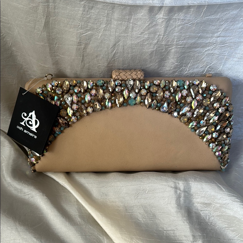 Ash Amaira Embellished Tan Clutch